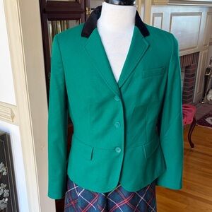 Talbots Green Wool Blazer with Black Velvet Collar